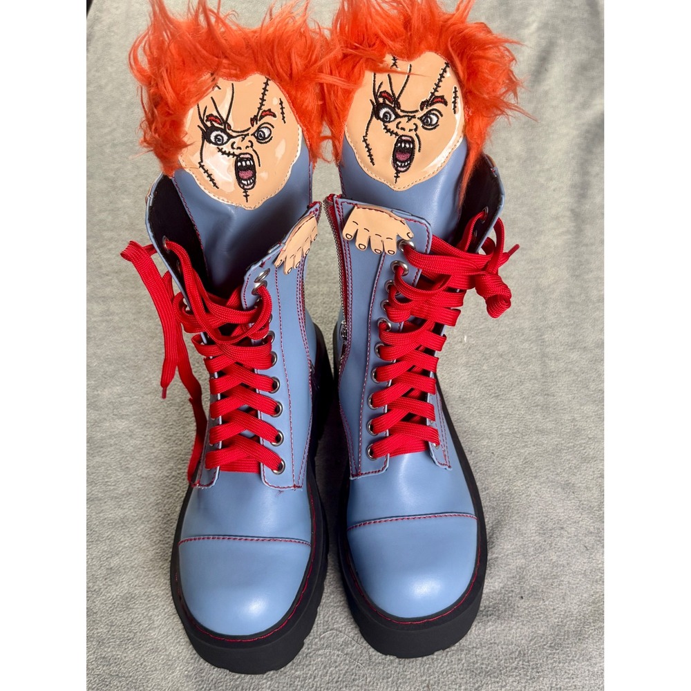 RARE Dolls Kill x Chucky Childs Play Wanna Play Platform Boots Blue 10M